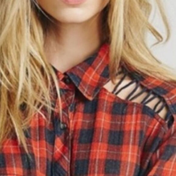 Free People Gauze Plaid Buttondown Shirt Sz M Gently Loved - Picture 2 of 9